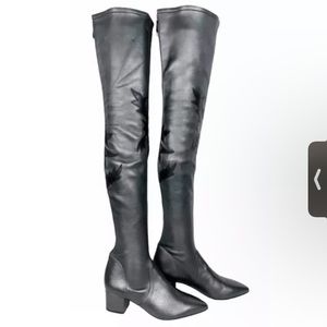 CHANEL Paris Dallas Runway Over Knee Leaf Motif Leather Boots Sz 41 Thigh High